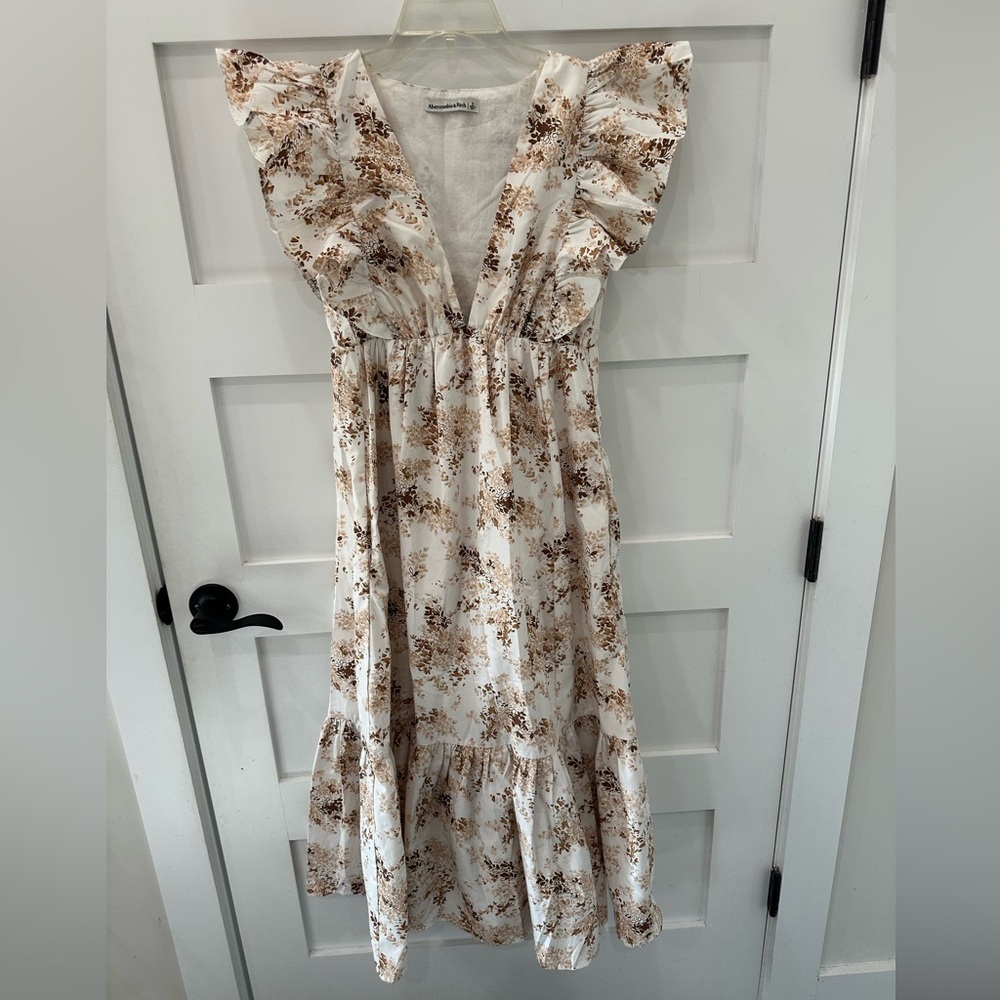 Abercrombie & Fitch Cream and Brown Floral Maxi Dress